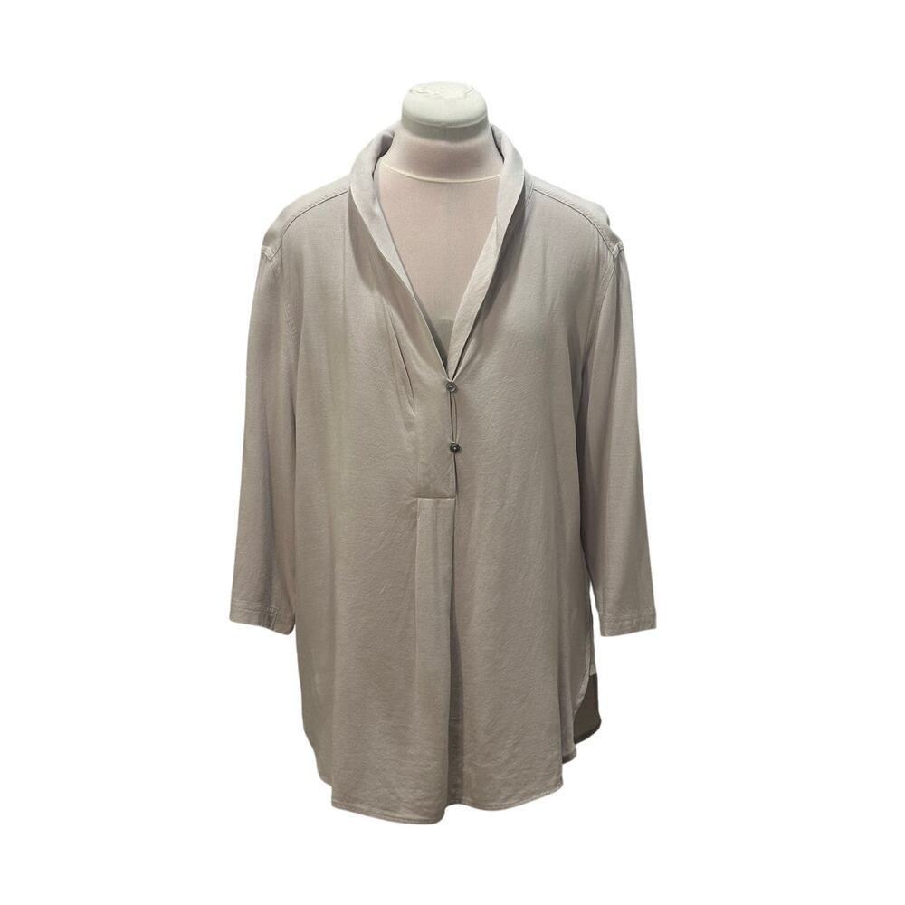 POETRY Light Gray Button Back Popover Top US 6 Tencel Linen Minimalist Lagenlook